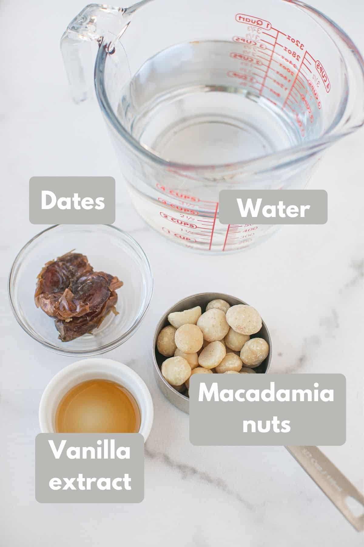 ingredients for macadamia milk recipe