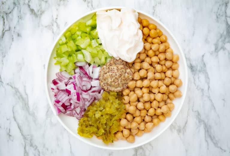 vegan tuna salad ingredients in a bowl