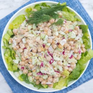 vegan tuna salad on blue linen