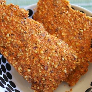 Carrot pulp crackers in a bowl