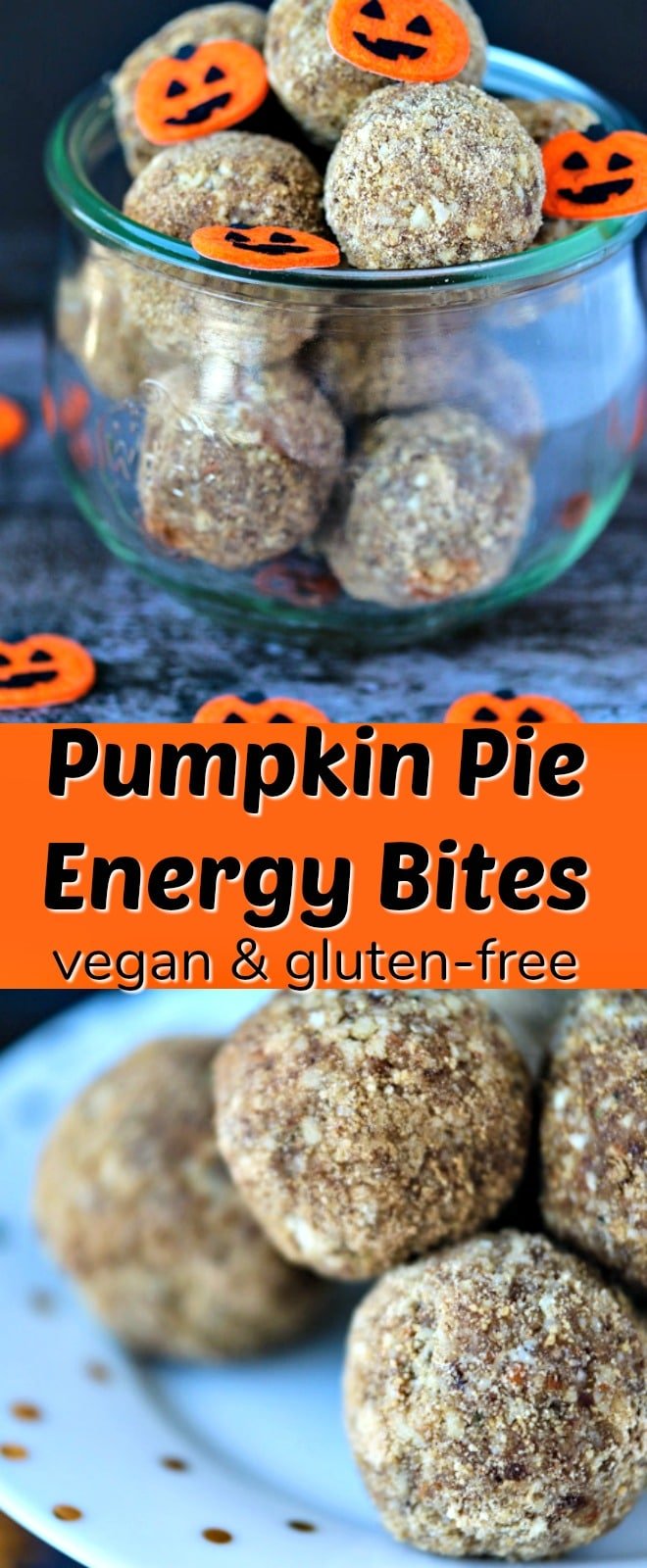 Raw and vegan Pumpkin Pie Bites for an easy treat! No-Bake Energy Bites, pumpkin cookie, paleo pumpkin recipe, vegan pumpkin recipe, healthy cookie recipe.