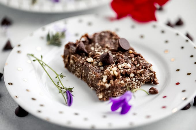 vegan brownie on a white plate