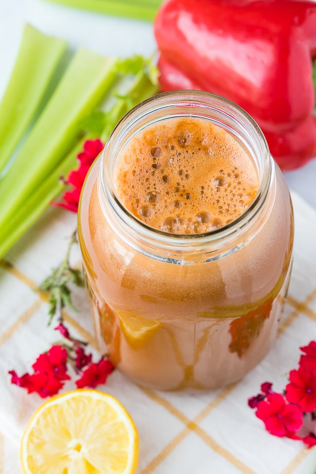 veggie detox juice with celery, bell peppers, and lemon