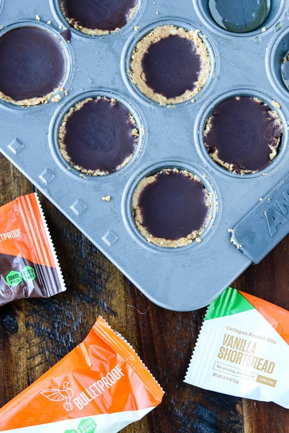 shortbread chocolate cups in muffin tin