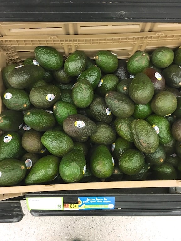 avocados in a bin.