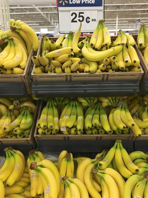 bananas at walmart for 25 cents each.