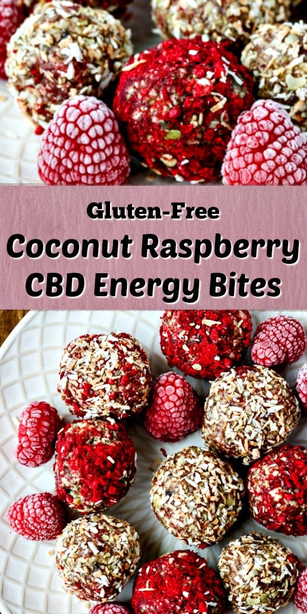 Coconut Raspberry CBD Energy Bites are a great gluten-free treat that is healthy and delicious. This recipe is no-bake, plus its grain-free and made without refined sugars. #energybites #cbd #healthyrecipe #glutenfree #cleaneatingkitchen