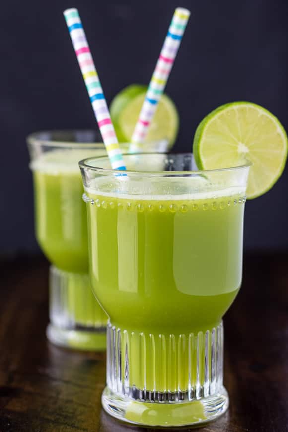 celery cucumber juice with lime slices