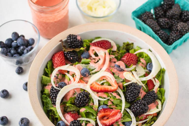 simple salad with strawberry dressing