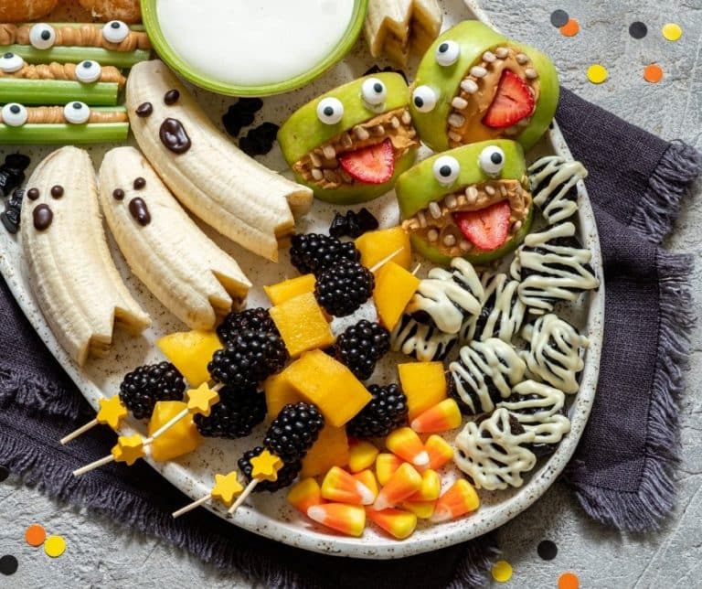 platter of healthy halloween treats for a party