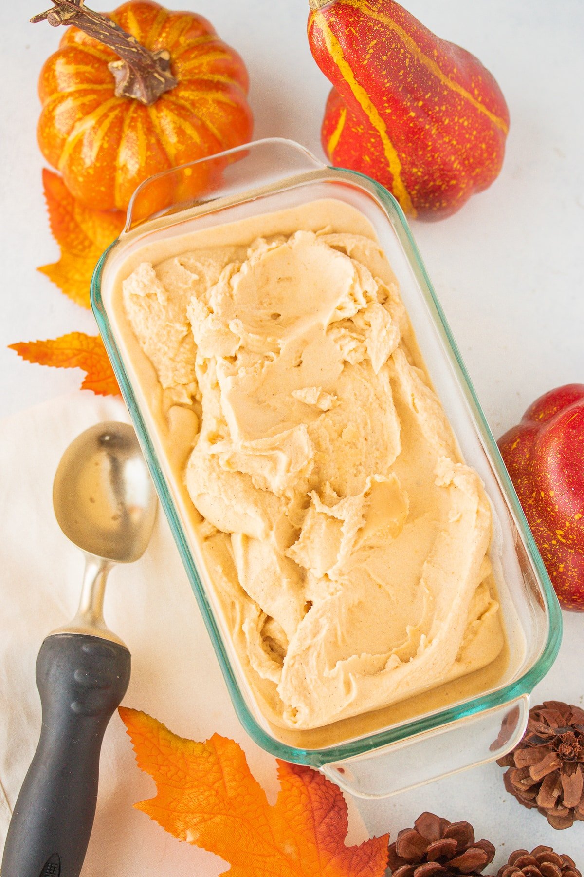 pumpkin ice cream ready to be scooped.