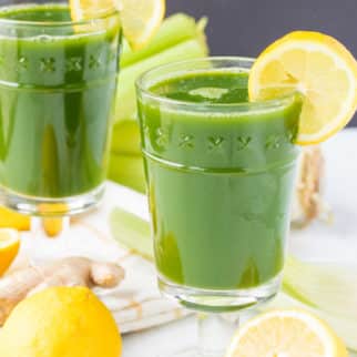 lemon and ginger green juice served in glasses