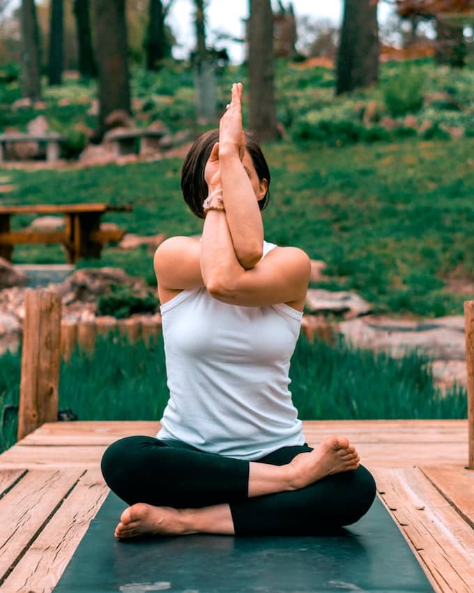 woman doing yoga.