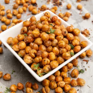 roasted chickpeas in a white bowl