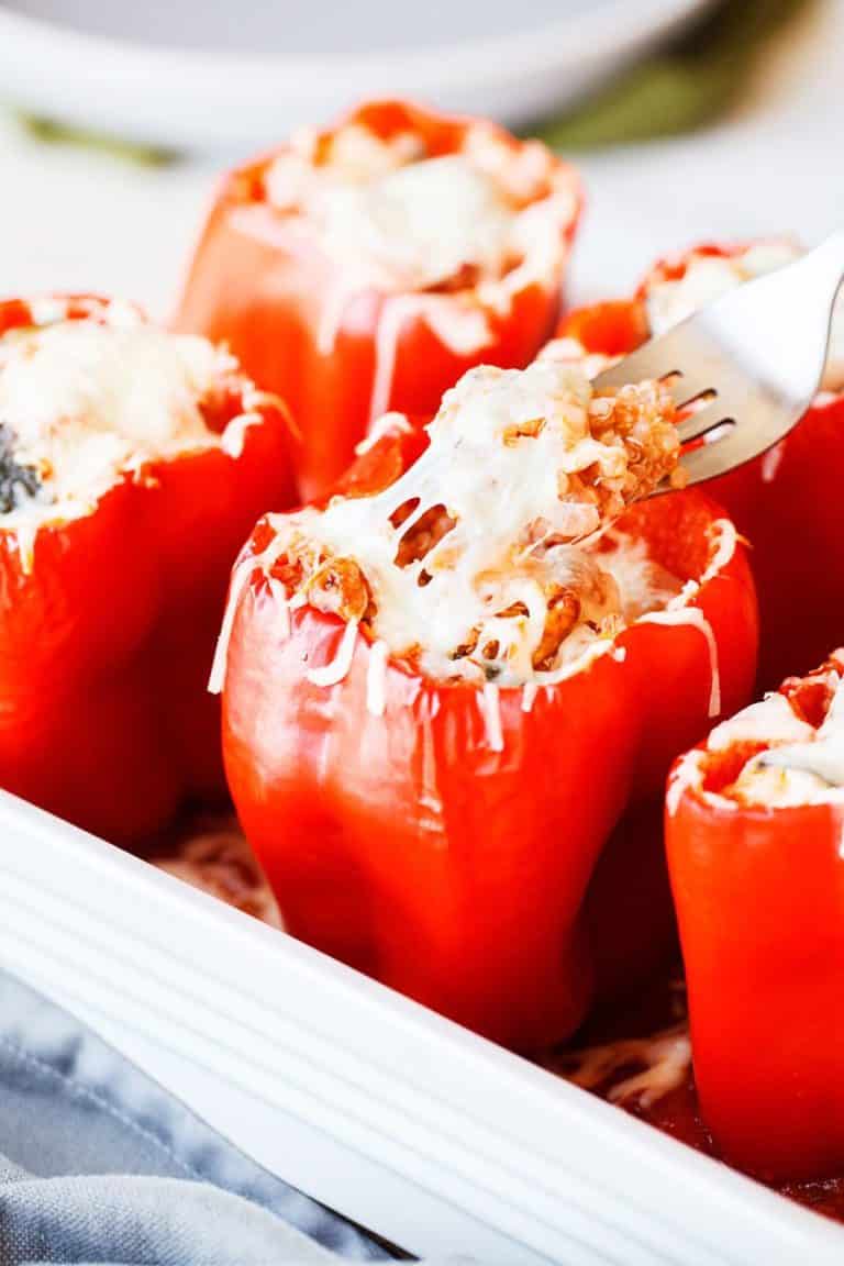Vegan Stuffed Peppers baked with cheese