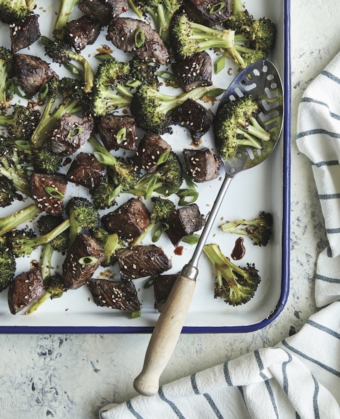 broccoli and beef in a pan