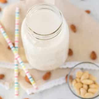 creamy homemade almond milk in a jar
