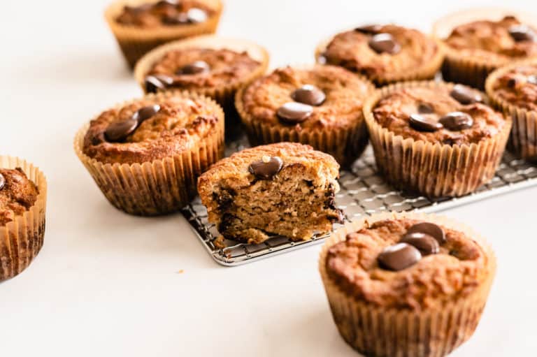 coconut flour muffins with chocolate chips on a table