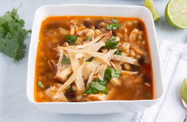 Instant Pot Chicken Tortilla Soup in bowl.