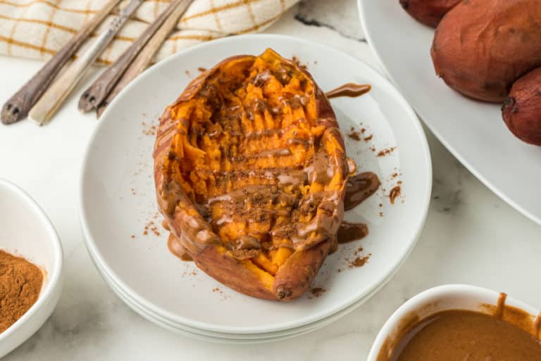 sweet potato with nut butter and cinnamon