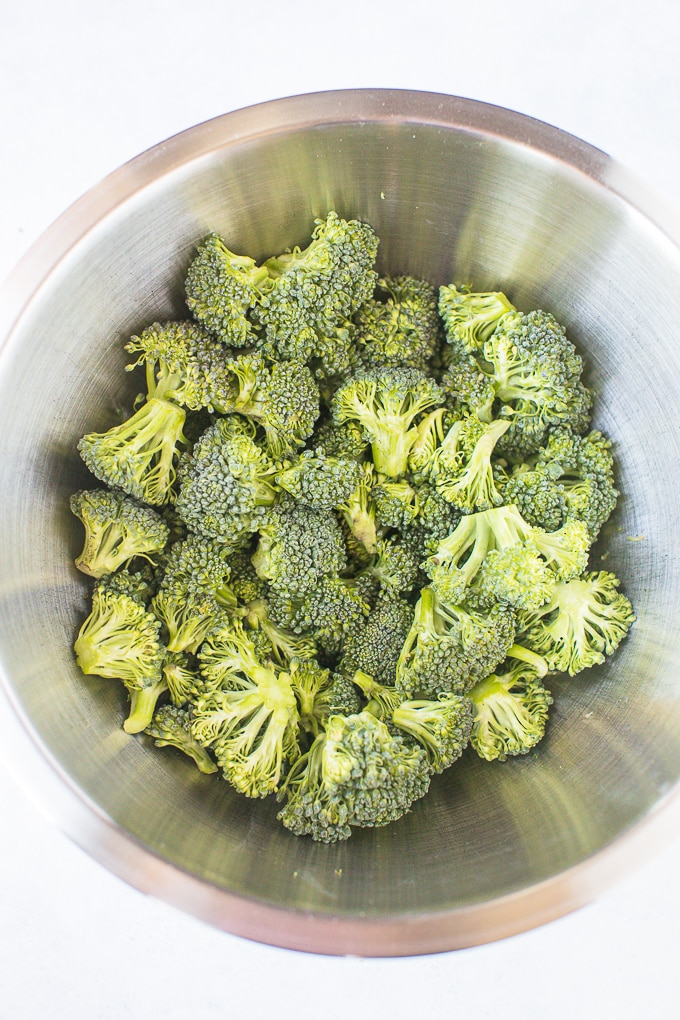 bowl of uncooked broccoli florets