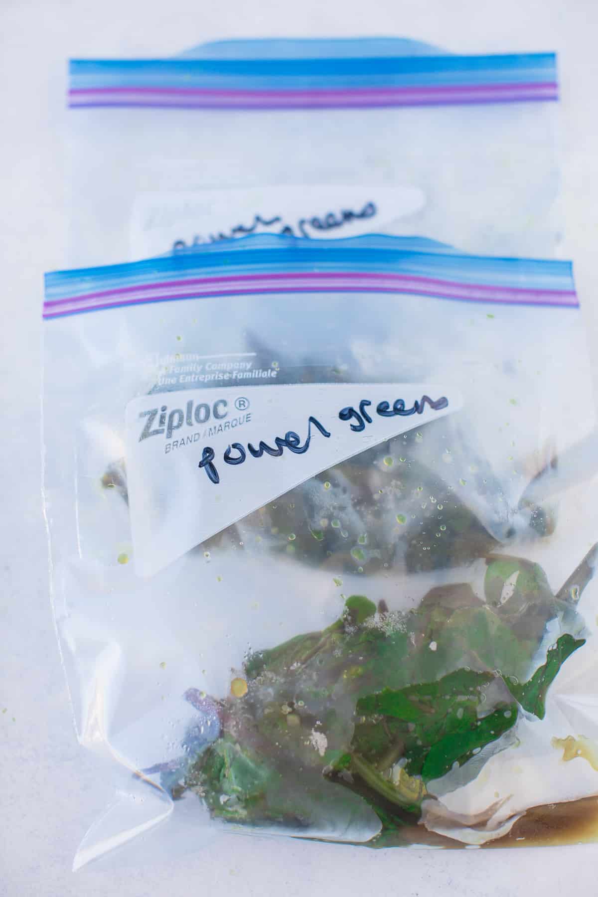 frozen power greens in zip-top bags