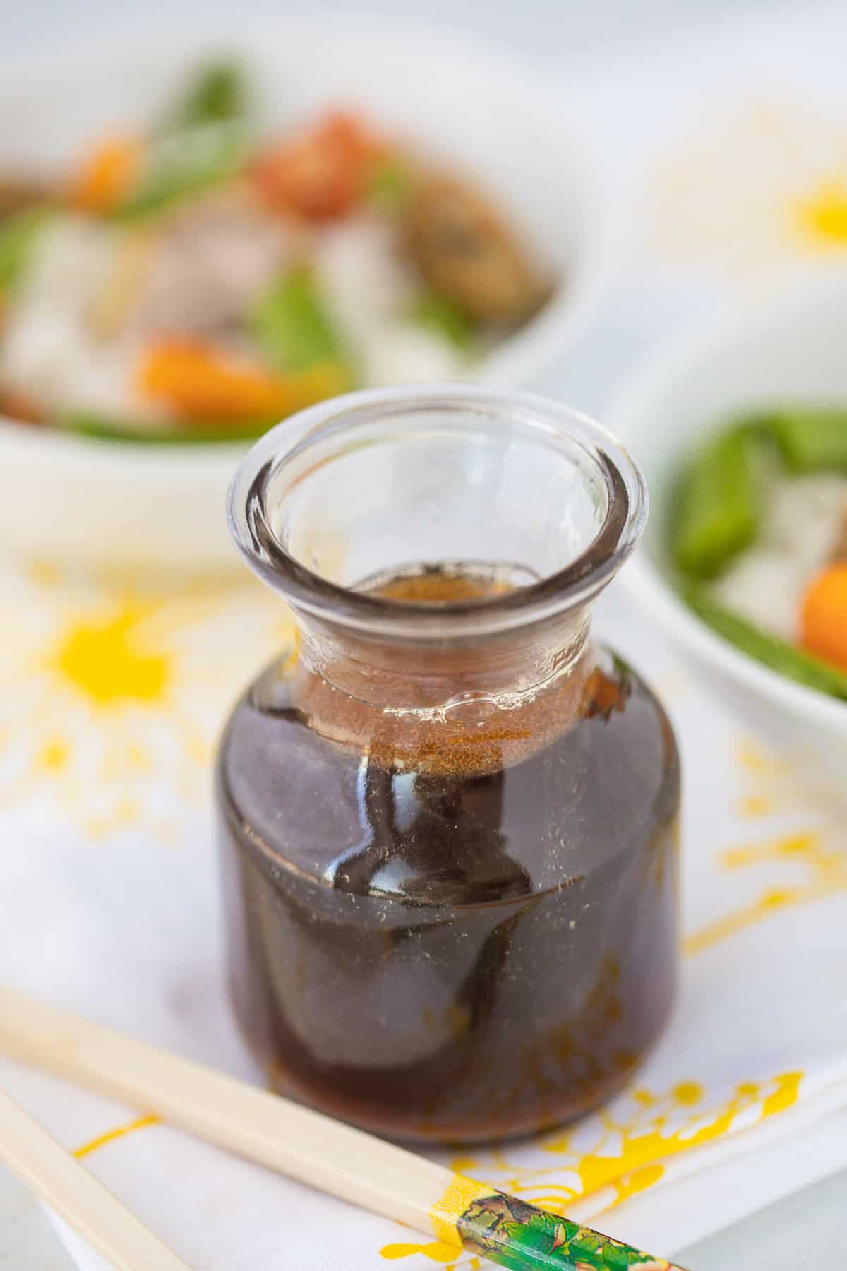 gluten-free stir fry sauce in a small jar