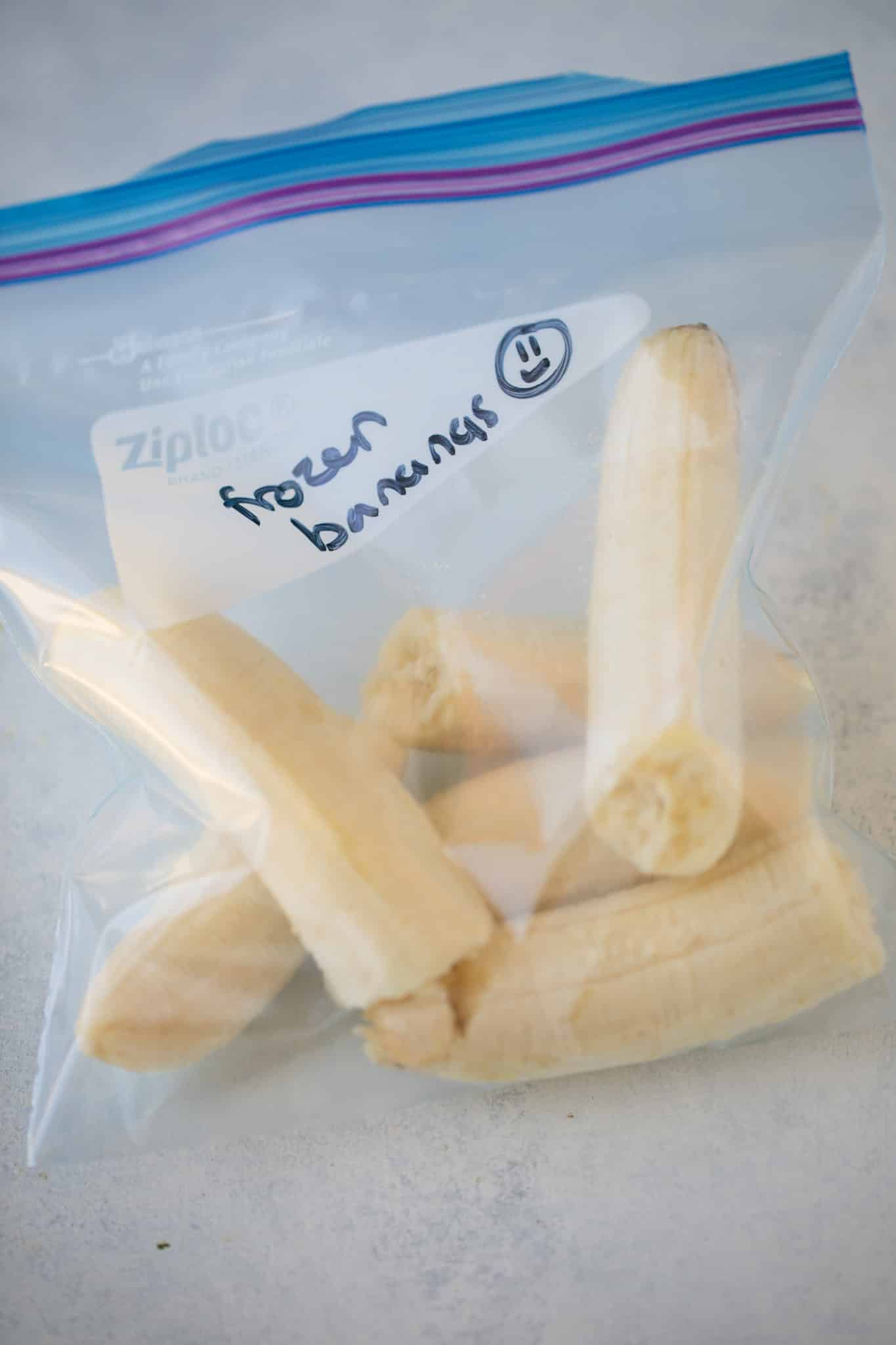 frozen bananas in a zip lock bag