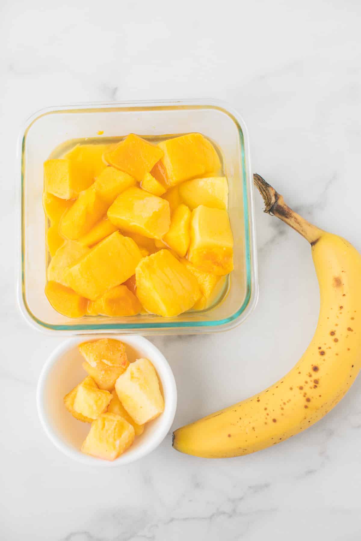 mango, pineapple, and banana