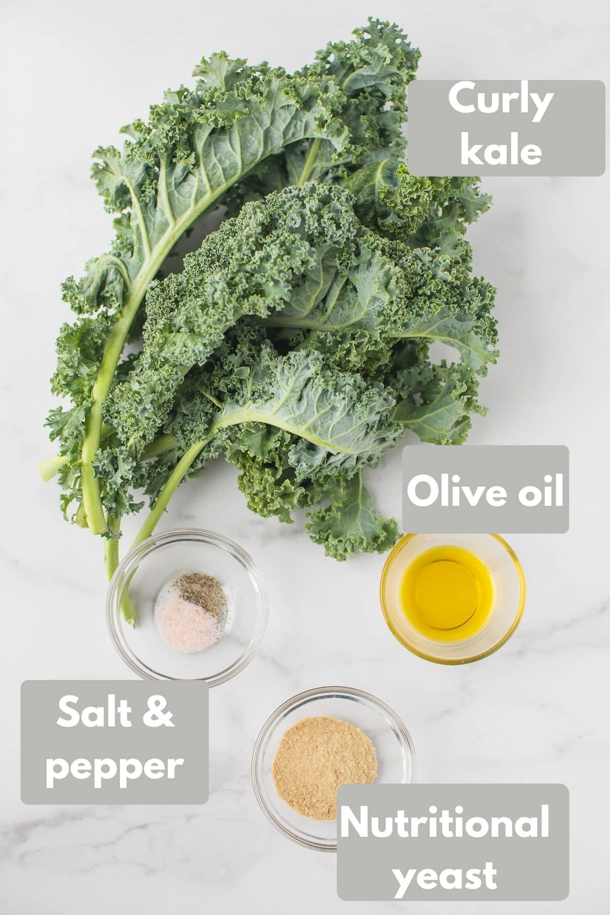 labeled ingredient photo for air fryer kale chips