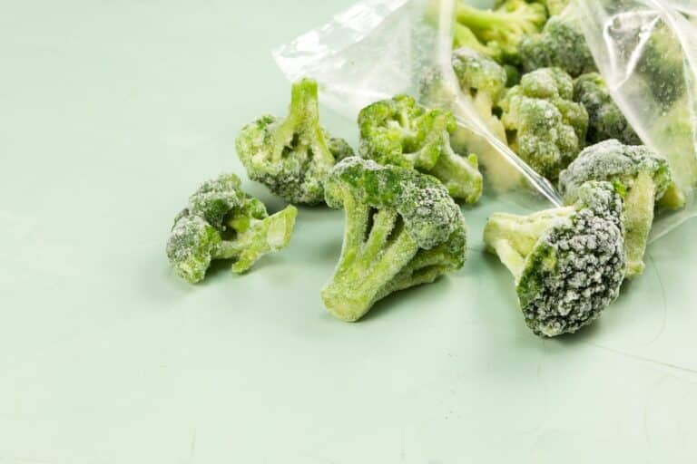 frozen broccoli in bag.