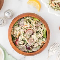 healthy chicken salad in bowl