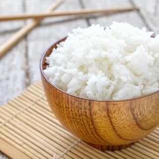 steamed coconut rice in bowl.