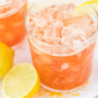 two glasses of pink kombucha lemonade