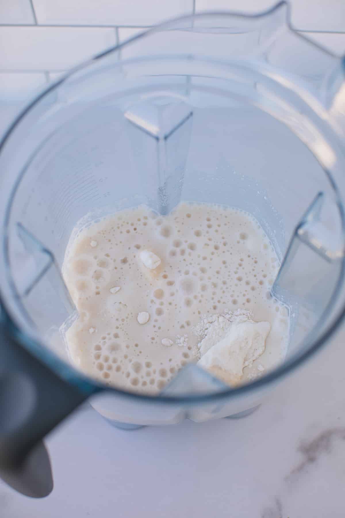 Pancake batter in the pitcher of a blender