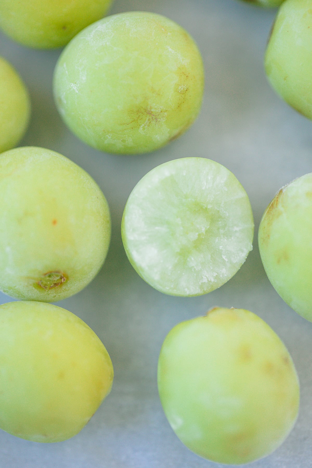 frozen green grapes ready to eat.