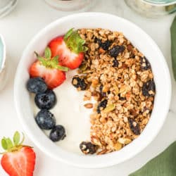 bowl of granola with berries.