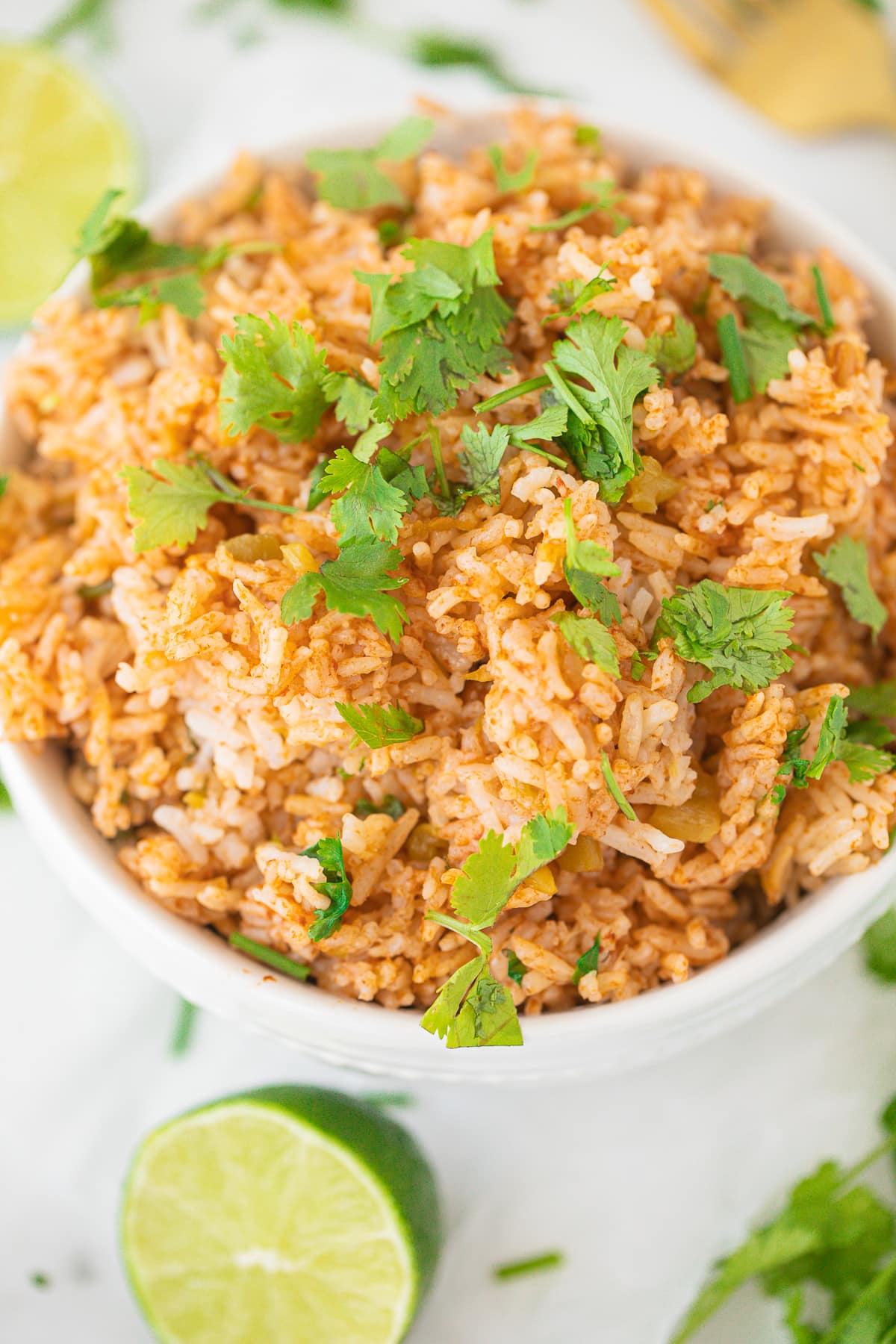spanish rice in bowl.