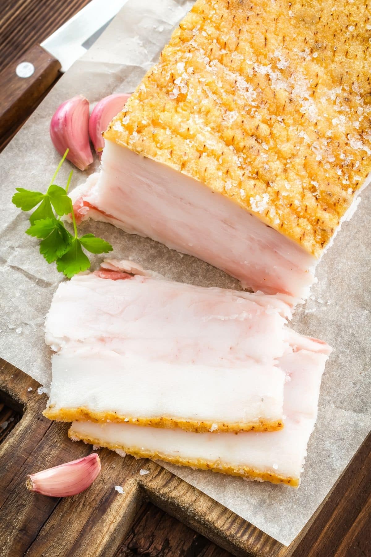 slab of bacon fat ready to be used in cooking