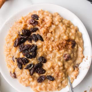 brown rice pudding in bowl