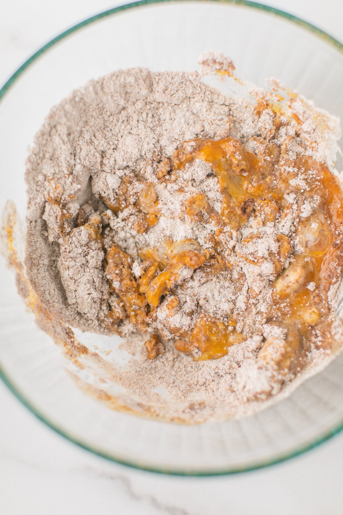 wet and dry ingredients in a mixing bowl