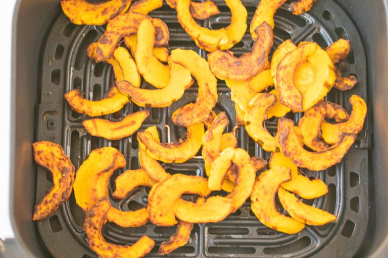 sliced delicata squash cooked in an air fryer