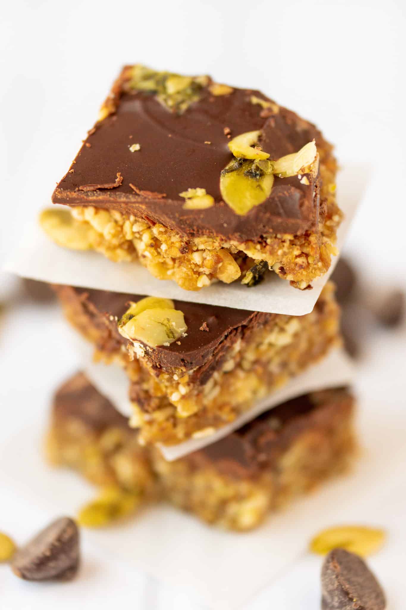 chocolate fig bars stacked on top of each other ready to be eaten.