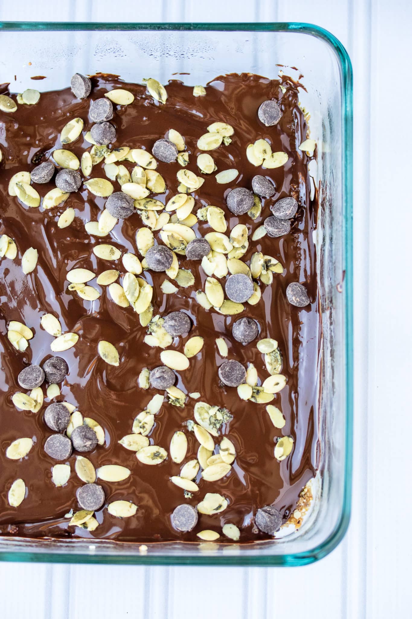 chocolate fig bars in baking dish.