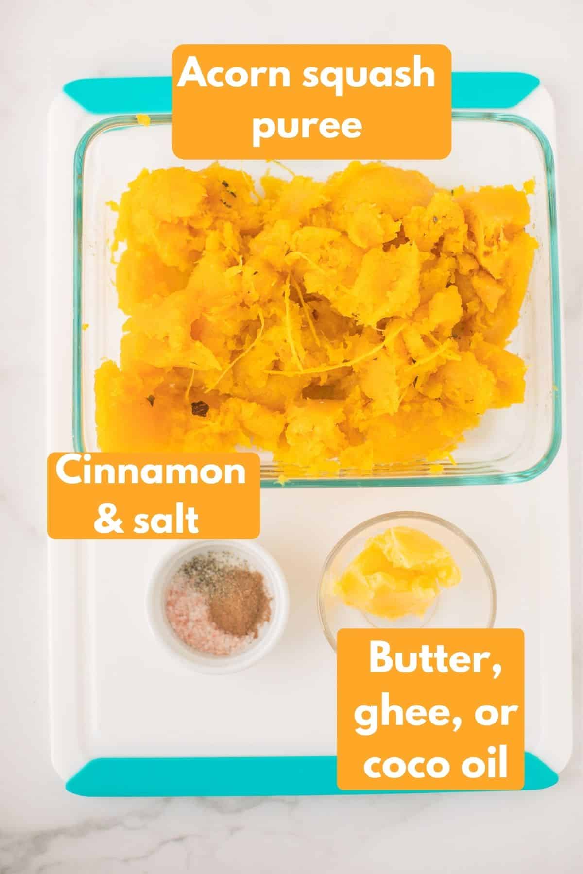 labeled photo with ingredients for instant pot acorn squash