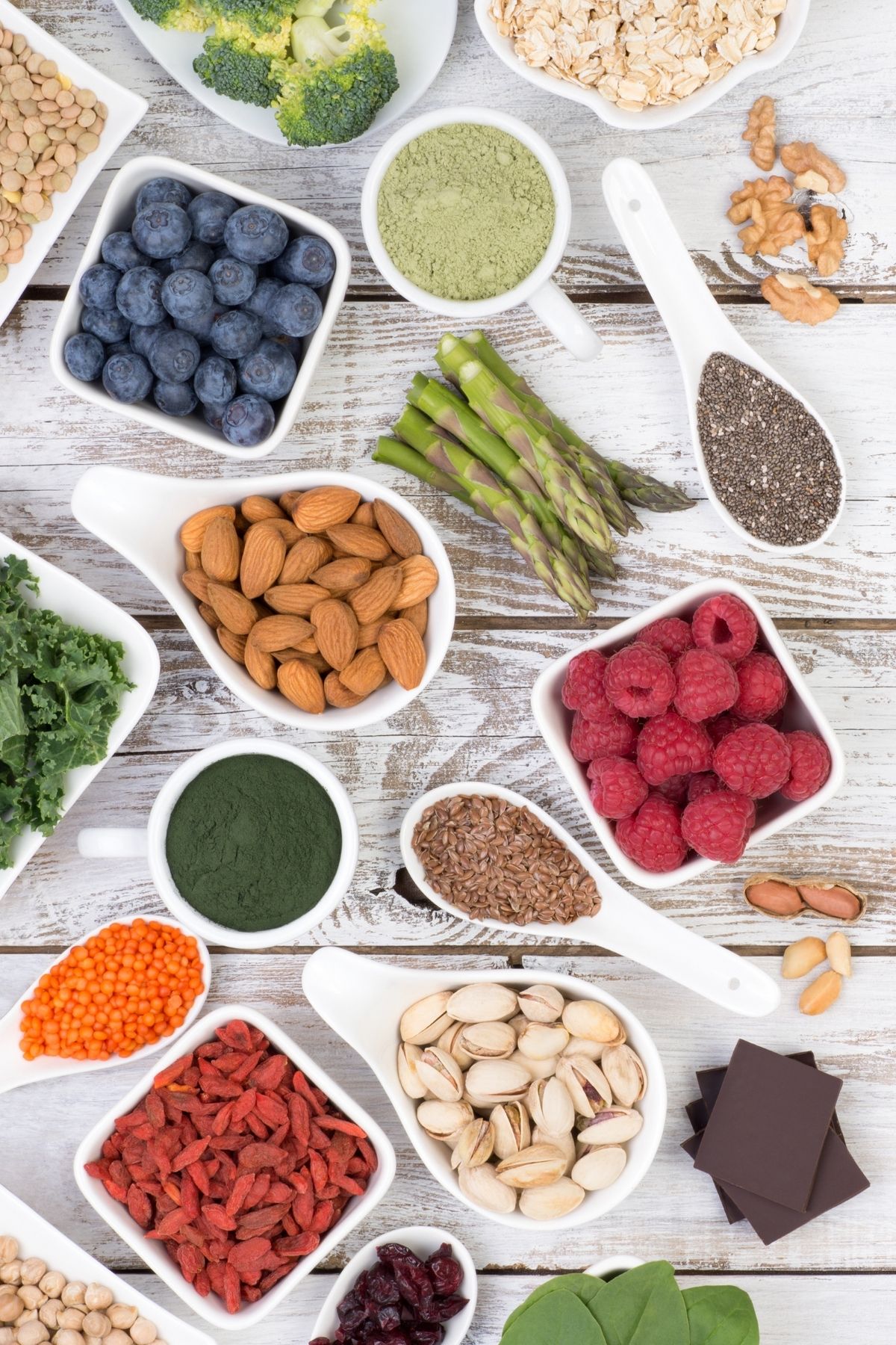 variety of healthy foods on a tabletop.