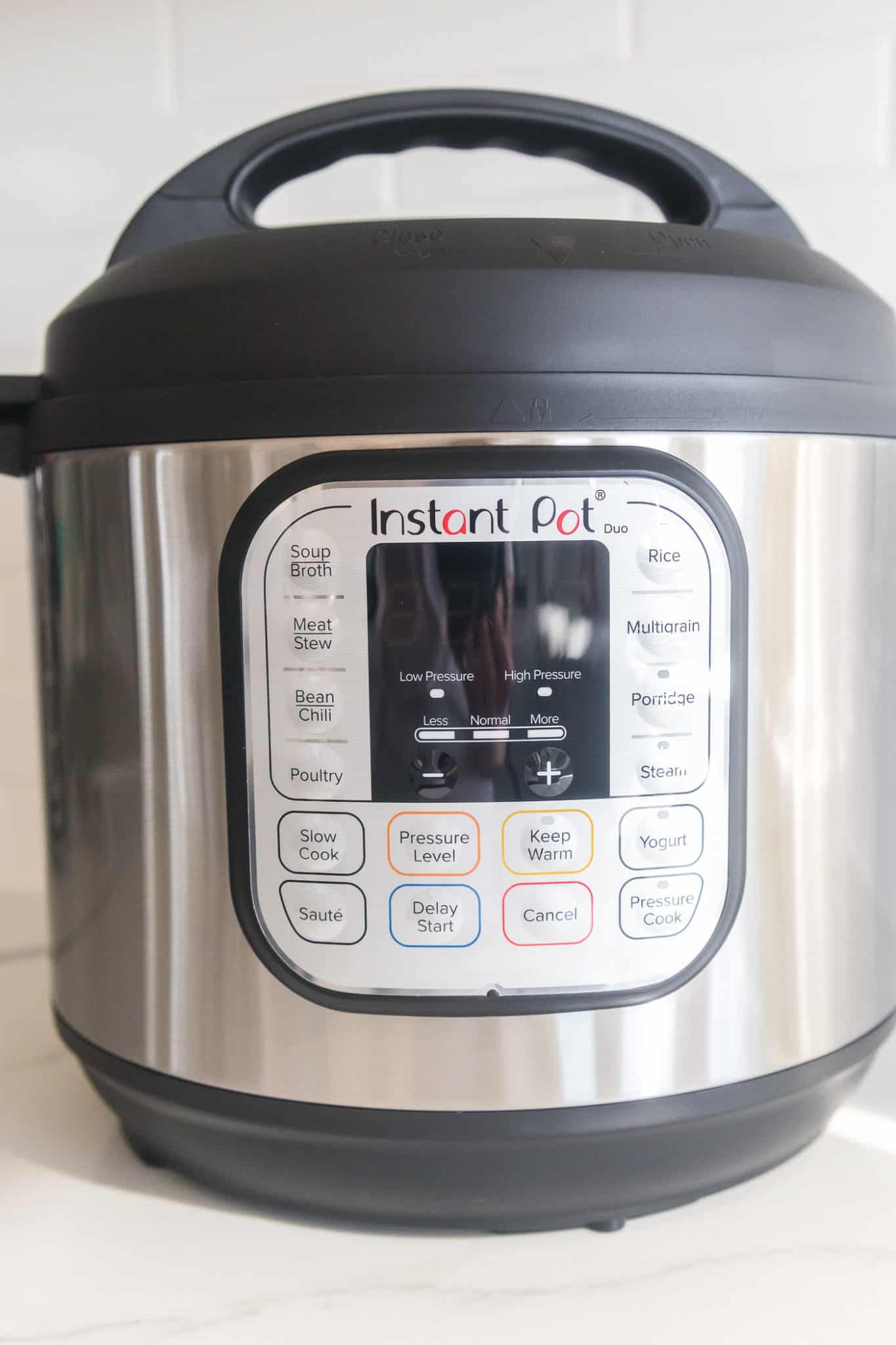 instant pot duo sitting on a kitchen countertop