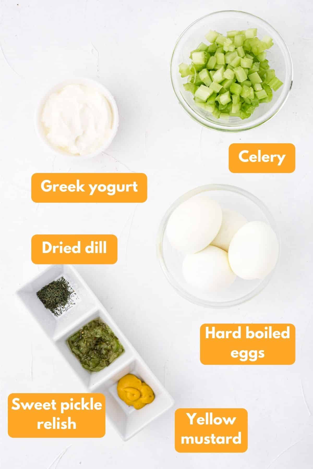 Key ingredients for healthy egg salad without mayo.