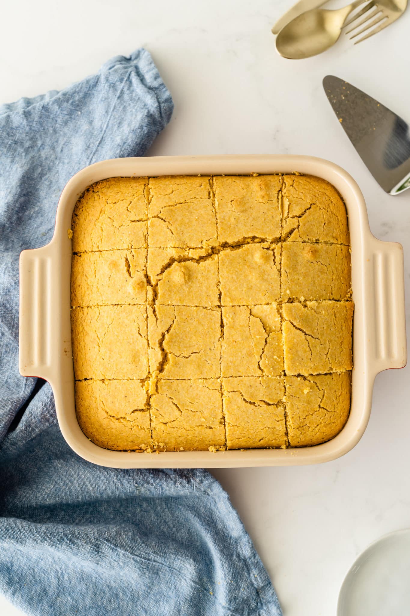 gluten free cornbread in baking dish.