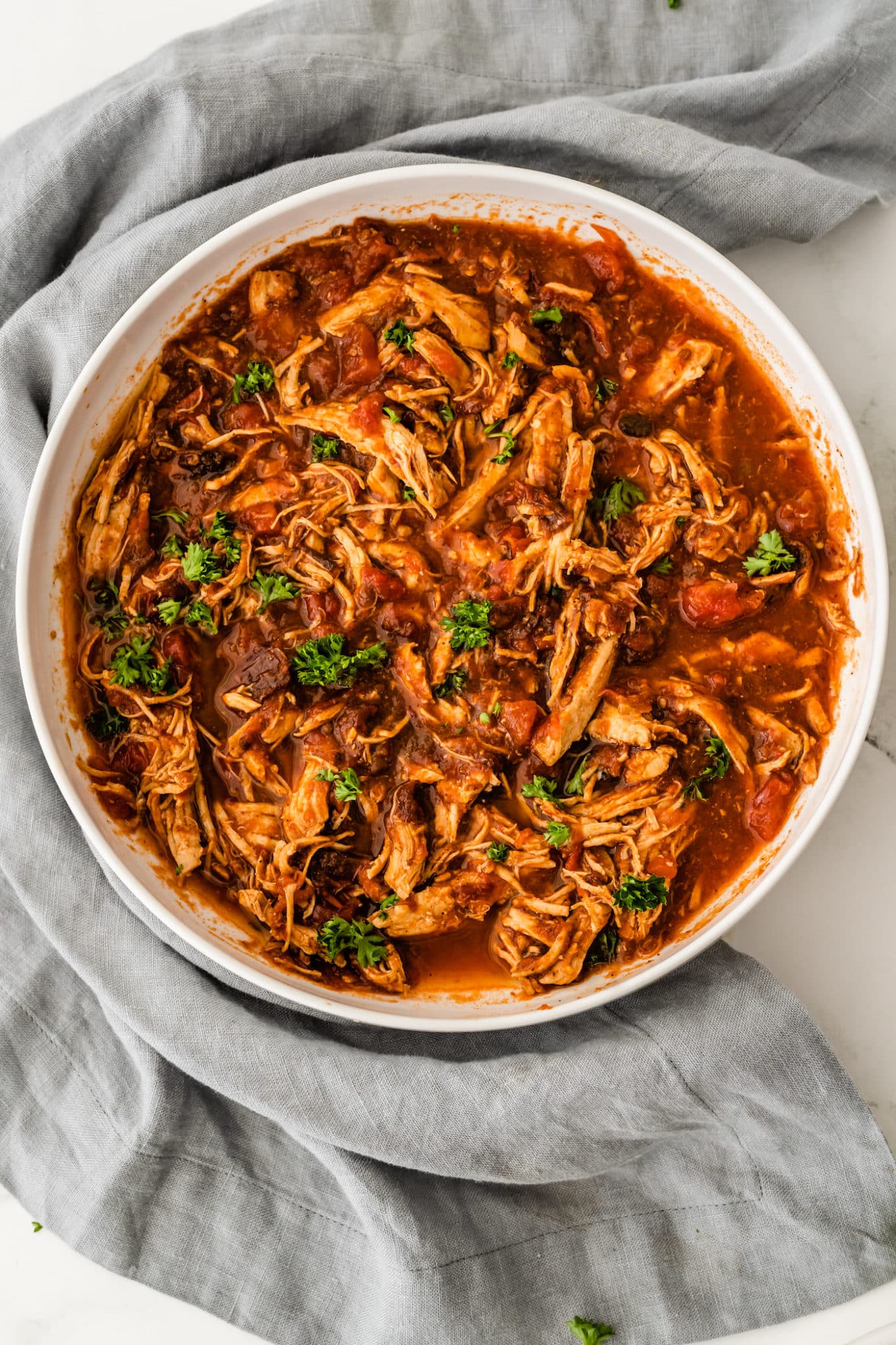chicken tinga in a bowl ready to serve